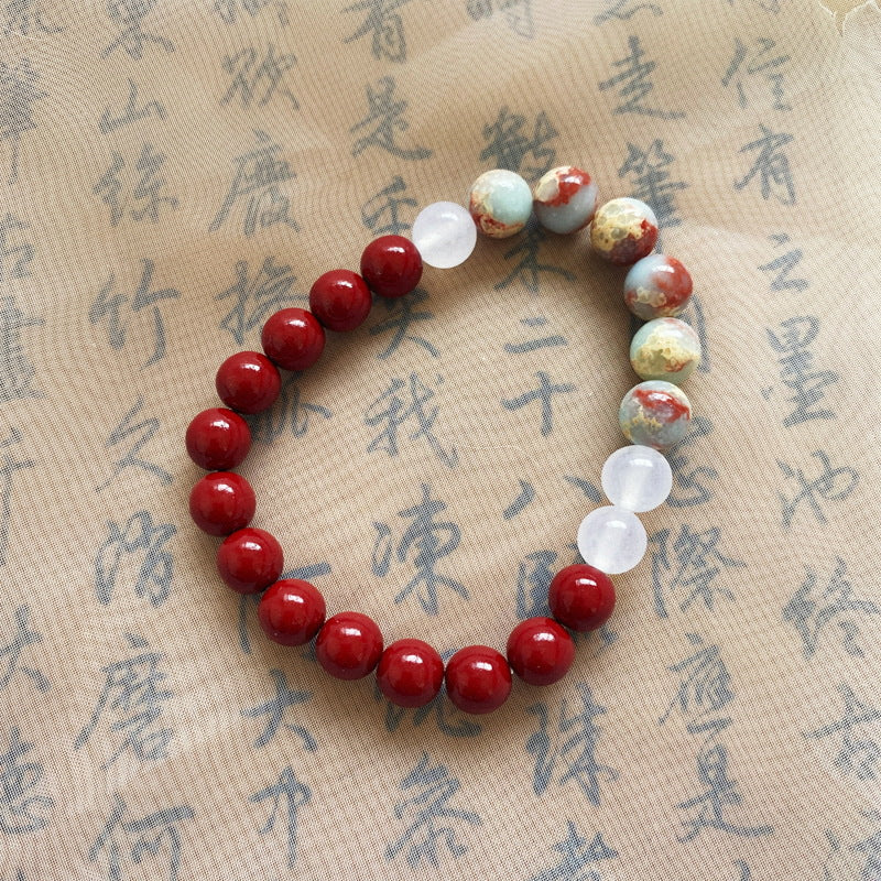 测试产品本命年天然朱砂8mm手串单圈女款搭配白玉寿山石好运手链男中国风测试3